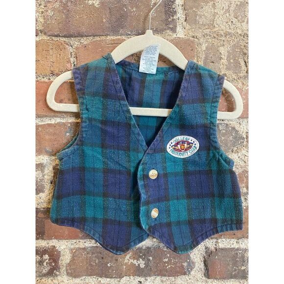 Vintage Baby Plaid Double Button College Frat Club Vest baby/toddler size 24 Mon - Picture 1 of 7